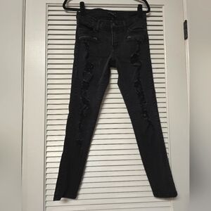 Flying Monkey - Black Skinny Distressed Jeans With Zipper Pockets